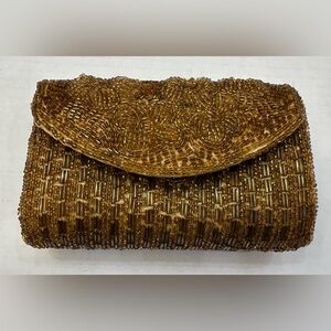 Bijoux Terner Handbag Clutch Women's Gold Beaded Wrist Strap Evening vintage